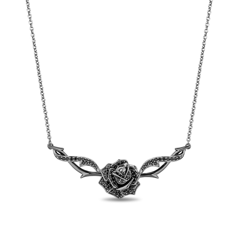 Enchanted Disney Villains Maleficent 0.45 CT. T.W. Black Diamond Rose and Thorns Necklace in Sterling Silver