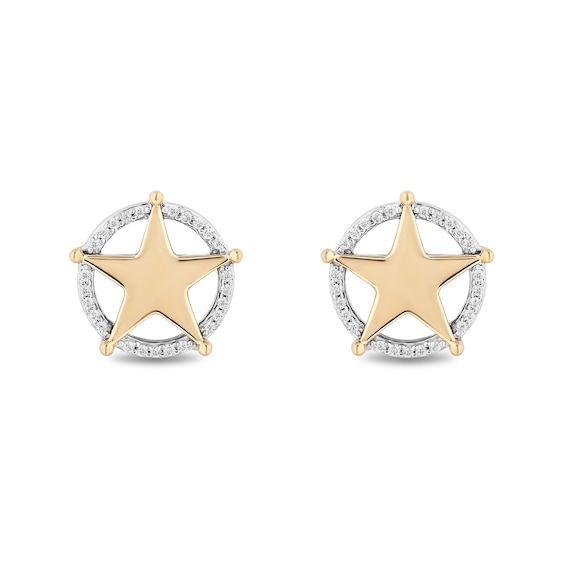 Disney Treasures Toy Story 0.085 CT. T.W. Diamond Woody's Badge Stud Earrings in 10K Gold and Sterling Silver