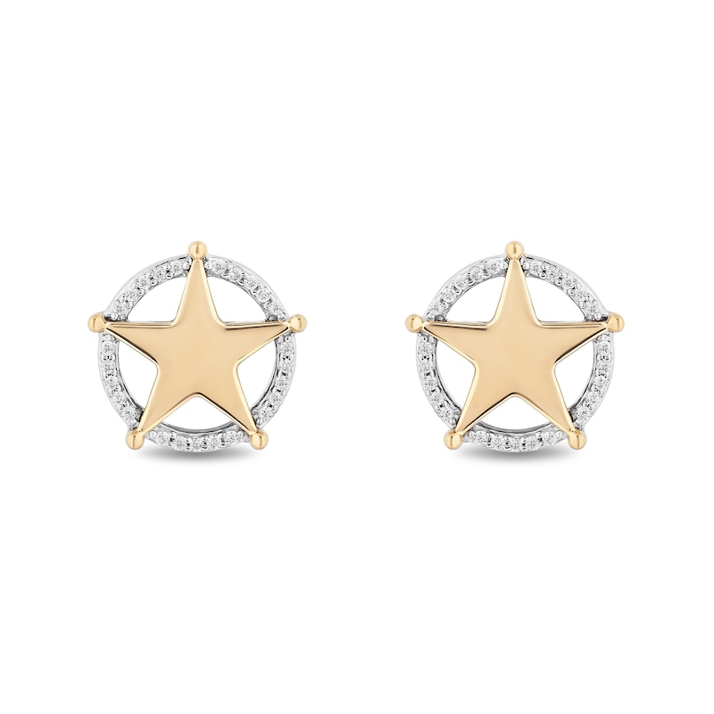 Disney Treasures Toy Story 0.085 CT. T.W. Diamond Woody's Badge Stud Earrings in 10K Gold and Sterling Silver