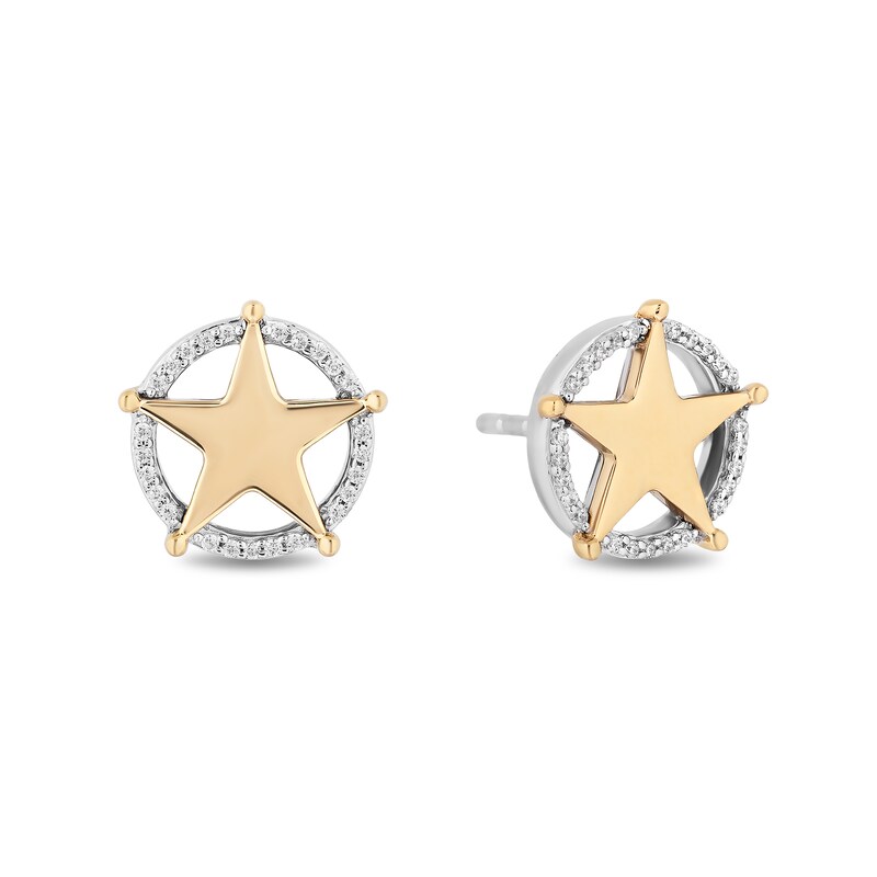 Main Image 2 of Disney Treasures Toy Story 0.085 CT. T.W. Diamond Woody's Badge Stud Earrings in 10K Gold and Sterling Silver