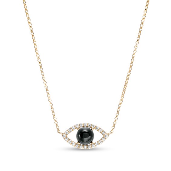 EFFY™ Collection 6.0mm Onyx and 0.15 CT. T.W. Diamond Evil Eye Necklace in 14K Gold - 16"