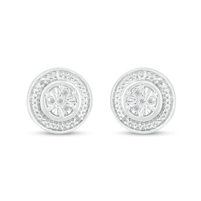 Multi-Diamond Accent Beaded Frame Stud Earrings in Sterling Silver