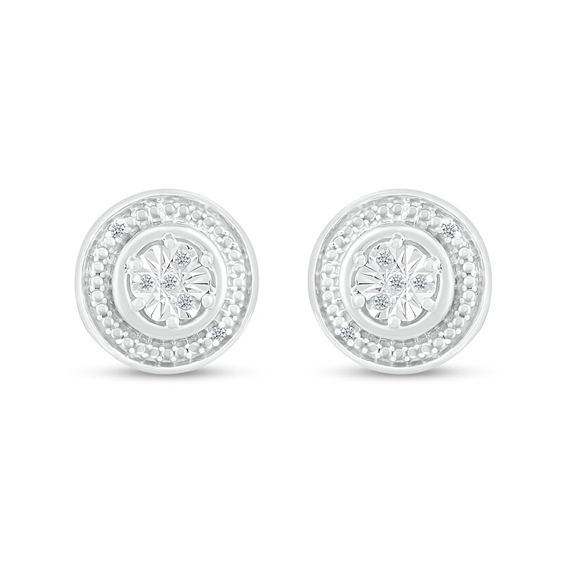 Multi-Diamond Accent Beaded Frame Stud Earrings in Sterling Silver