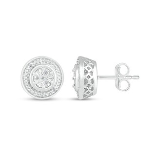 Multi-Diamond Accent Beaded Frame Stud Earrings in Sterling Silver