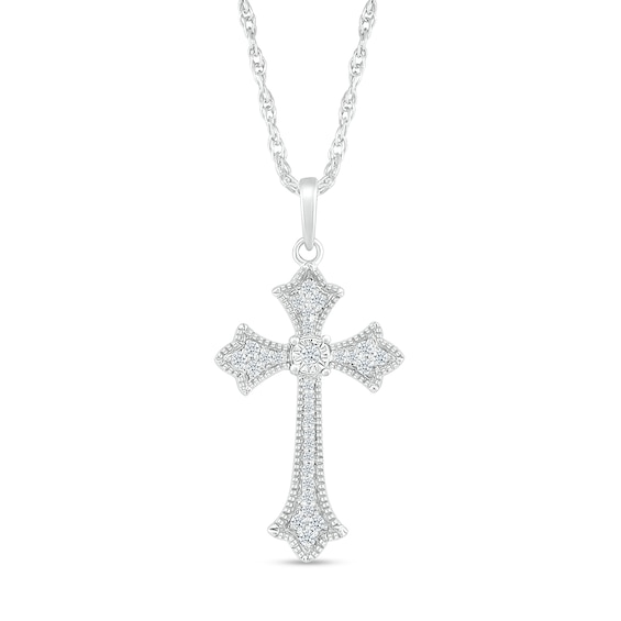 0.10 CT. T.W. Diamond Flared Gothic-Style Cross Pendant in Sterling Silver