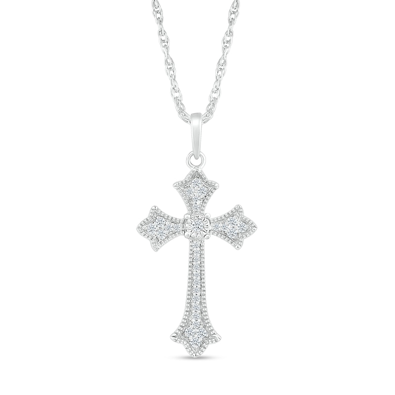 0.10 CT. T.W. Diamond Flared Gothic-Style Cross Pendant in Sterling Silver|Peoples Jewellers