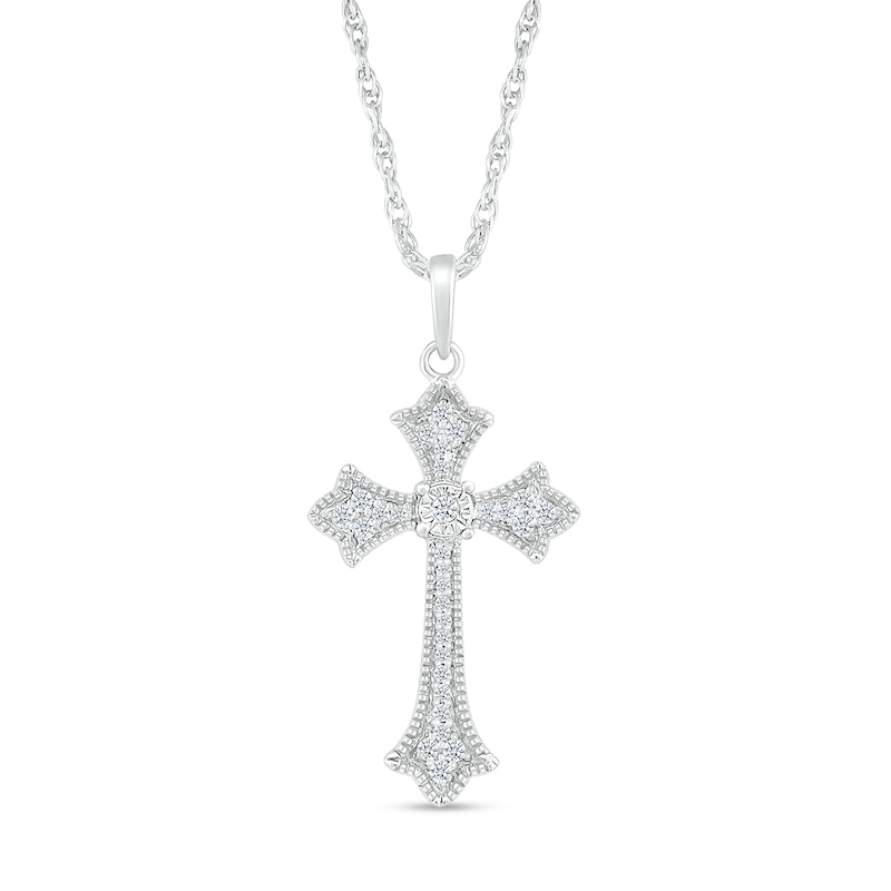 0.10 CT. T.W. Diamond Flared Gothic-Style Cross Pendant in Sterling Silver