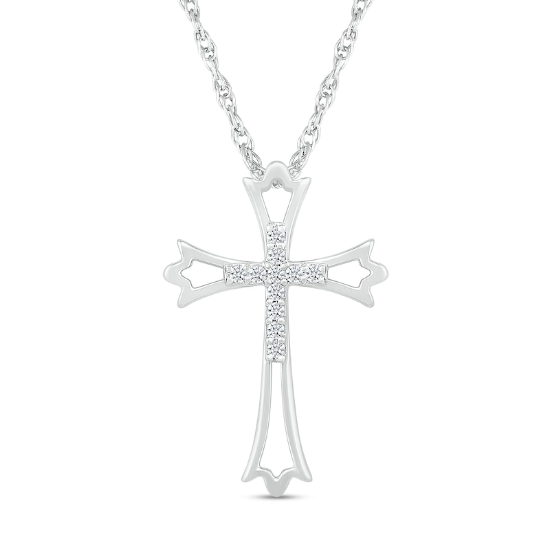 0.05 CT. T.W. Diamond Flared Outline Gothic-Style Cross Pendant in Sterling Silver