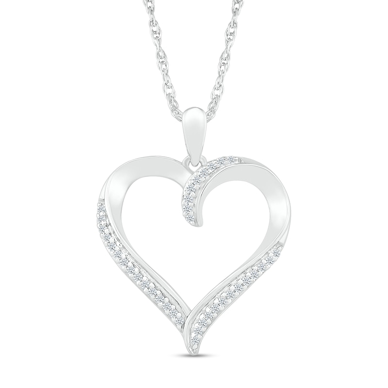 0.12 CT. T.W. Diamond Ribbon Loop Heart Outline Pendant in Sterling Silver