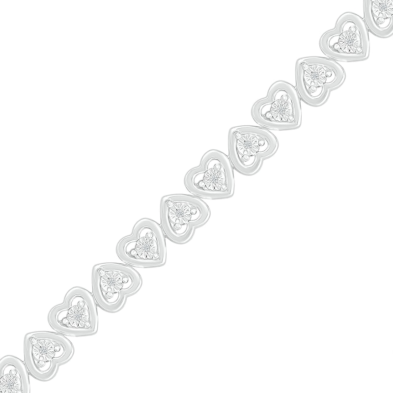 0.10 CT. T.W. Diamond Mirrored Hearts Link Alternating Line Bracelet in Sterling Silver – 7.25"|Peoples Jewellers