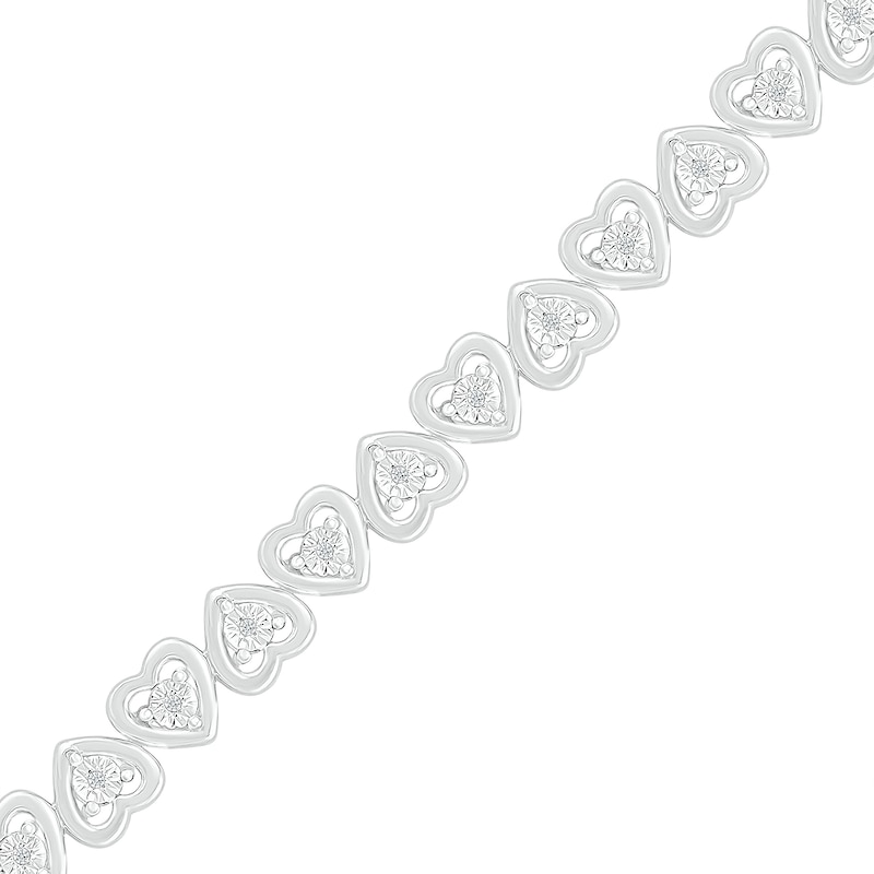 0.10 CT. T.W. Diamond Mirrored Hearts Link Alternating Line Bracelet in Sterling Silver – 7.25"
