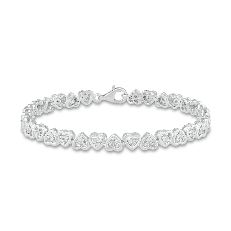 0.10 CT. T.W. Diamond Mirrored Hearts Link Alternating Line Bracelet in Sterling Silver – 7.25"