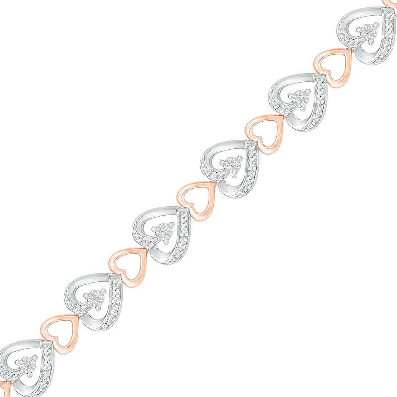 0.09 CT. T.W. Diamond Large and Small Hearts Alternating Line Bracelet in Sterling Silver and 14K Rose Gold Plate – 7.5"