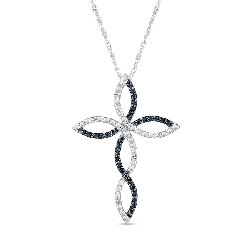 0.20 CT. T.W. Black and White Diamond Twist Ribbon Cross Pendant in Sterling Silver|Peoples Jewellers