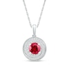 6.0mm Lab-Created Ruby and White Sapphire Frame Double Row Spiral Medallion Pendant in Sterling Silver