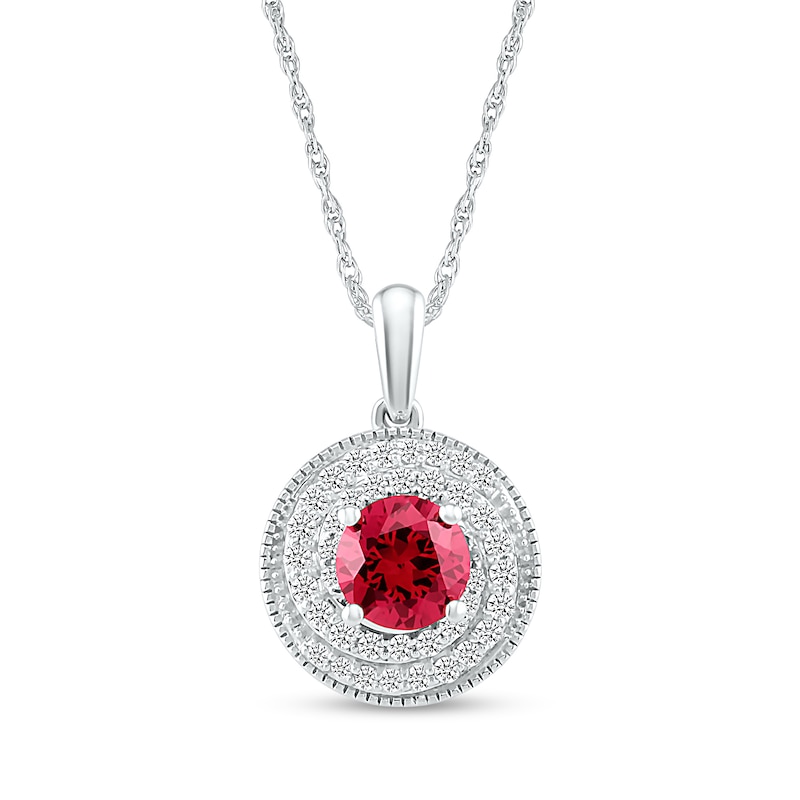 Main Image 1 of 6.0mm Lab-Created Ruby and White Sapphire Frame Double Row Spiral Medallion Pendant in Sterling Silver