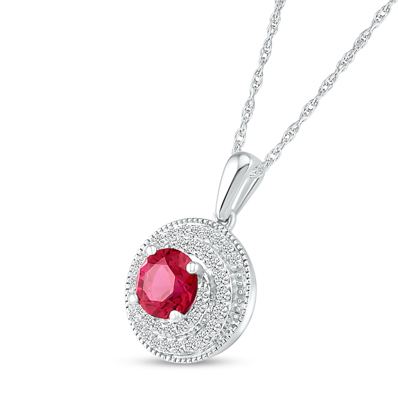 6.0mm Lab-Created Ruby and White Sapphire Frame Double Row Spiral Medallion Pendant in Sterling Silver