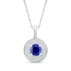 Thumbnail Image 1 of 6.0mm Blue and White Lab-Created Sapphire Frame Double Row Spiral Medallion Pendant in Sterling Silver