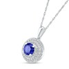 Thumbnail Image 2 of 6.0mm Blue and White Lab-Created Sapphire Frame Double Row Spiral Medallion Pendant in Sterling Silver