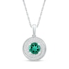 6.0mm Lab-Created Emerald and White Sapphire Frame Double Row Spiral Medallion Pendant in Sterling Silver