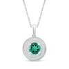 Thumbnail Image 1 of 6.0mm Lab-Created Emerald and White Sapphire Frame Double Row Spiral Medallion Pendant in Sterling Silver