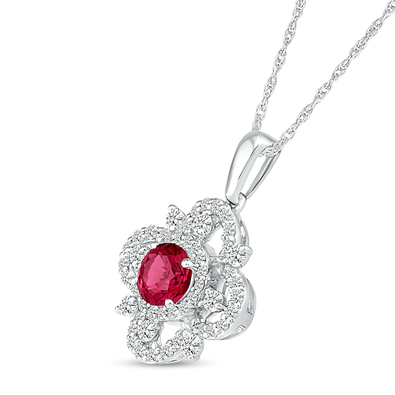 5.0mm Lab-Created Ruby and White Sapphire Ornate Flower Pendant in Sterling Silver