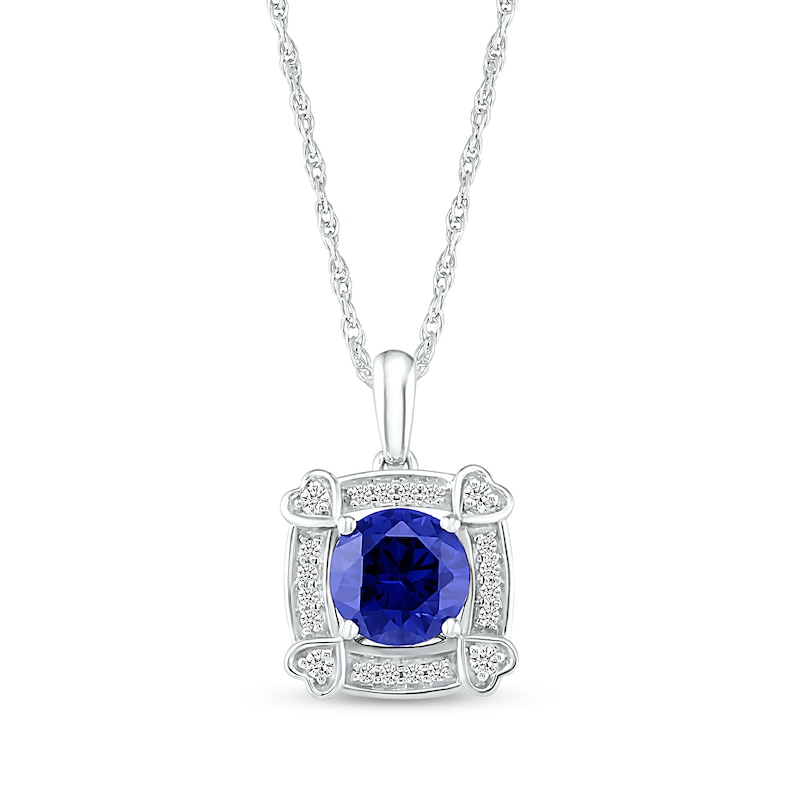 Blue and White Lab-Created Sapphire Cushion Frame with Hearts Pendant in Sterling Silver|Peoples Jewellers