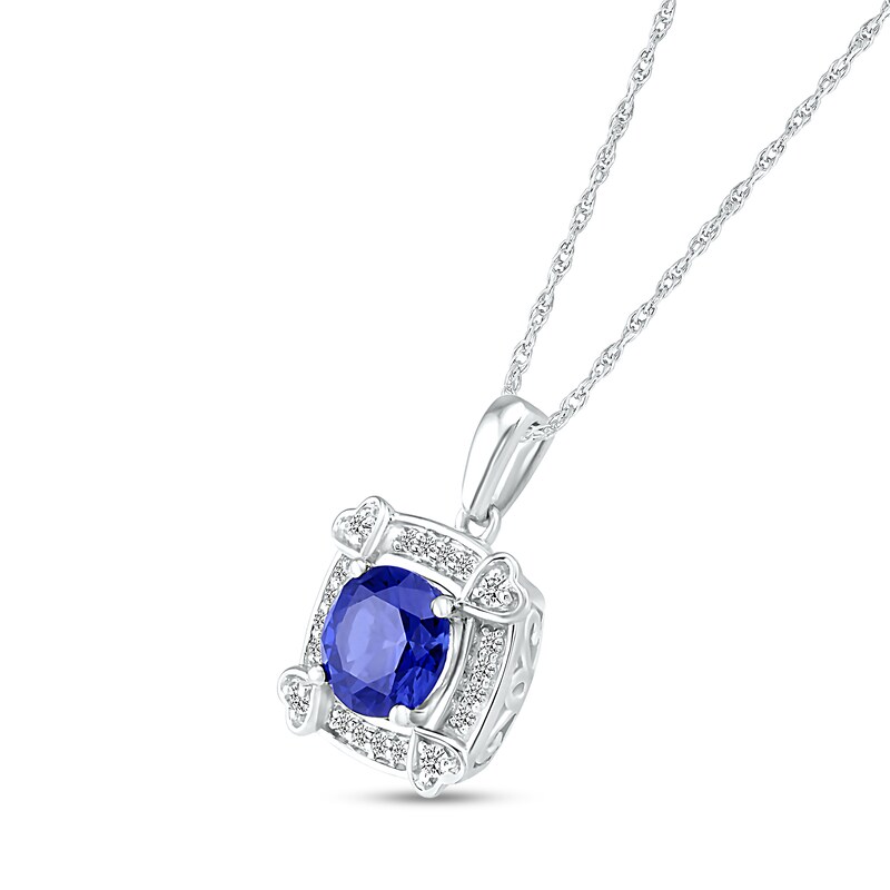 Blue and White Lab-Created Sapphire Cushion Frame with Hearts Pendant in Sterling Silver|Peoples Jewellers