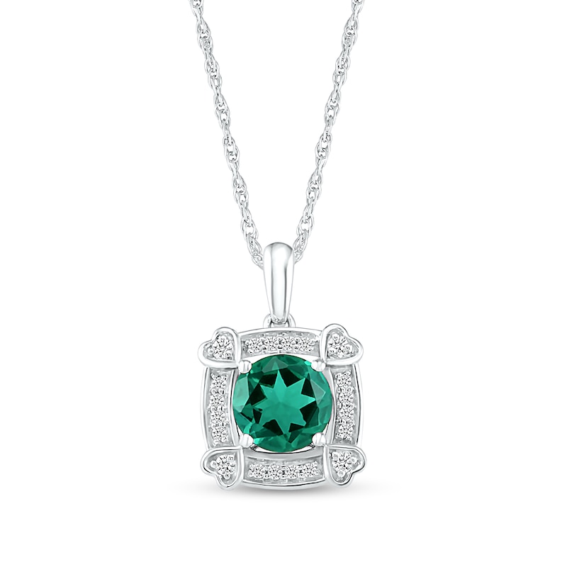 7.0mm Lab-Created Emerald and White Sapphire Cushion Frame with Hearts Pendant in Sterling Silver|Peoples Jewellers