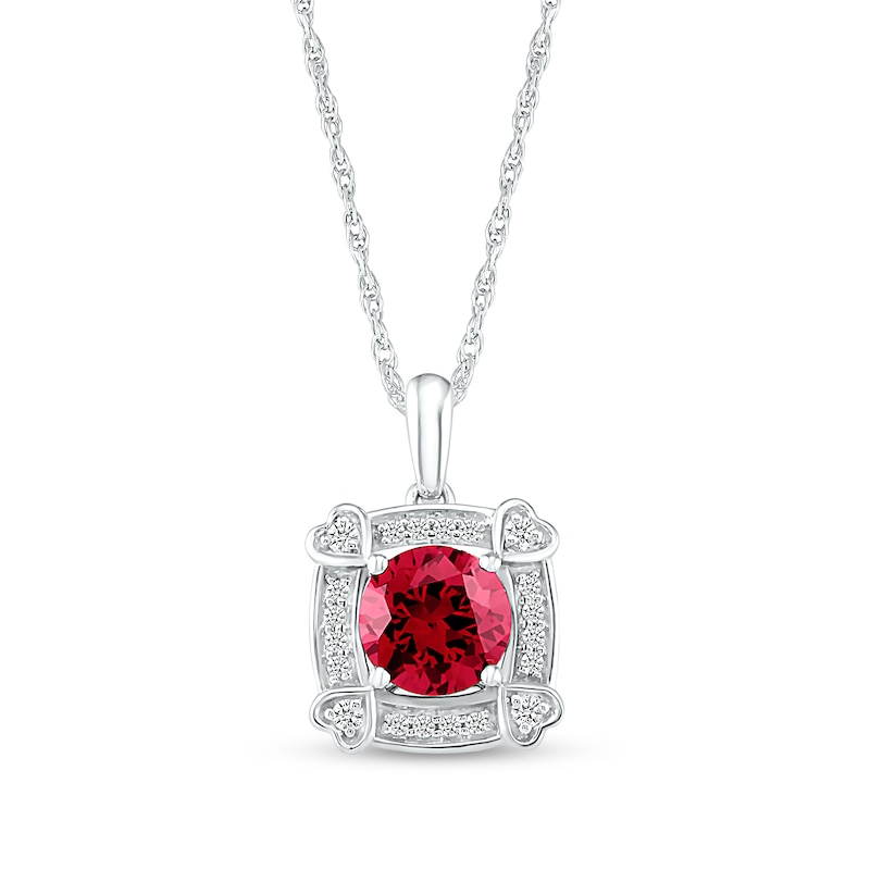 7.0mm Lab-Created Ruby and White Sapphire Cushion Frame with Hearts Pendant in Sterling Silver|Peoples Jewellers