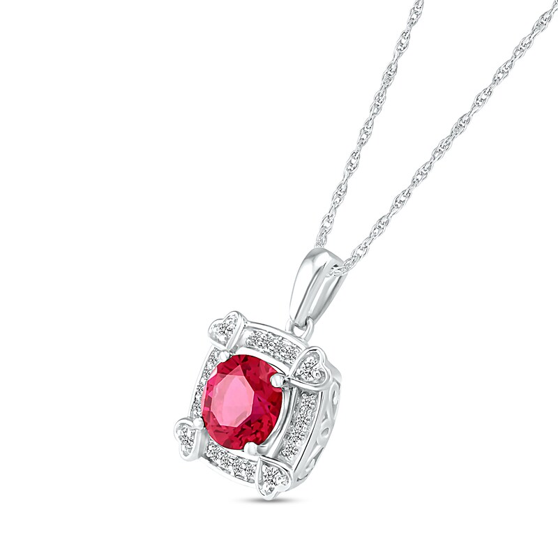 7.0mm Lab-Created Ruby and White Sapphire Cushion Frame with Hearts Pendant in Sterling Silver|Peoples Jewellers