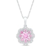 4.0mm Pink and White Lab-Created Sapphire Scallop Edge Flower Pendant in Sterling Silver