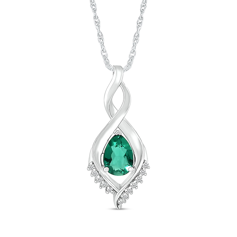 Pear-Shaped Lab-Created Emerald and White Sapphire Shadow Infinity Pendant in Sterling Silver