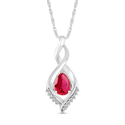 Pear-Shaped Lab-Created Ruby and White Sapphire Shadow Infinity Pendant in Sterling Silver