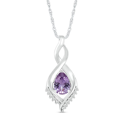 Pear-Shaped Lab-Created Alexandrite and White Sapphire Shadow Infinity Pendant in Sterling Silver