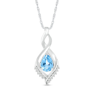Pear-Shaped Blue Topaz and White Lab-Created Sapphire Shadow Infinity Pendant in Sterling Silver