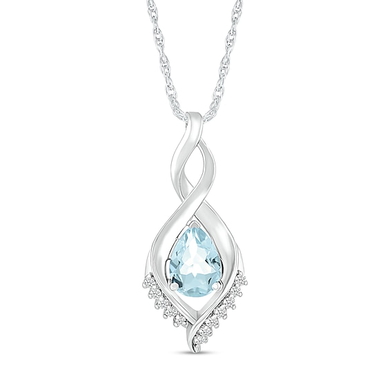 Pear-Shaped Aquamarine and White Lab-Created Sapphire Shadow Infinity Pendant in Sterling Silver