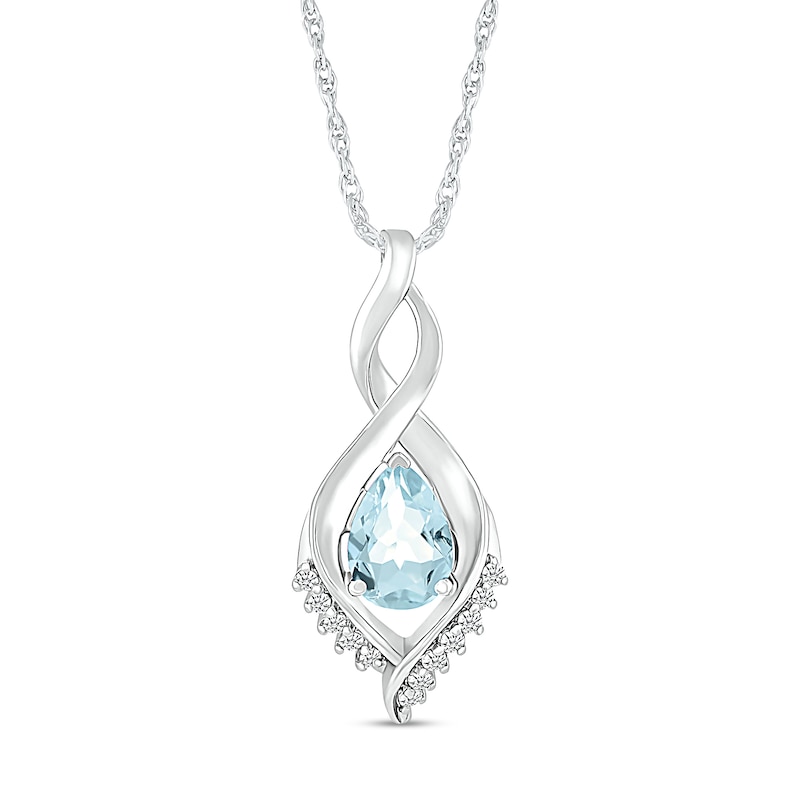 Main Image 1 of Pear-Shaped Aquamarine and White Lab-Created Sapphire Shadow Infinity Pendant in Sterling Silver