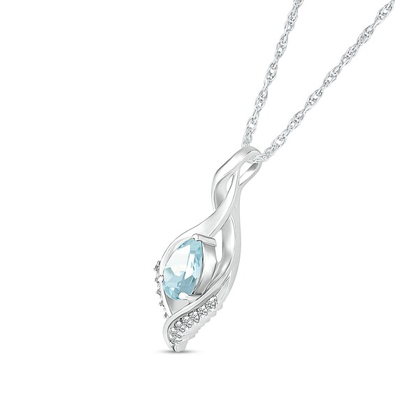 Pear-Shaped Aquamarine and White Lab-Created Sapphire Shadow Infinity Pendant in Sterling Silver
