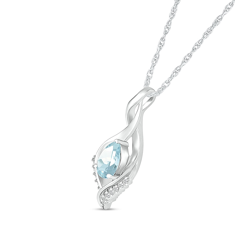 Main Image 2 of Pear-Shaped Aquamarine and White Lab-Created Sapphire Shadow Infinity Pendant in Sterling Silver