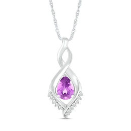 Pear-Shaped Amethyst and White Lab-Created Sapphire Shadow Infinity Pendant in Sterling Silver