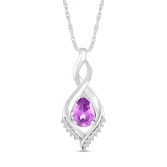 Pear-Shaped Amethyst and White Lab-Created Sapphire Shadow Infinity Pendant in Sterling Silver