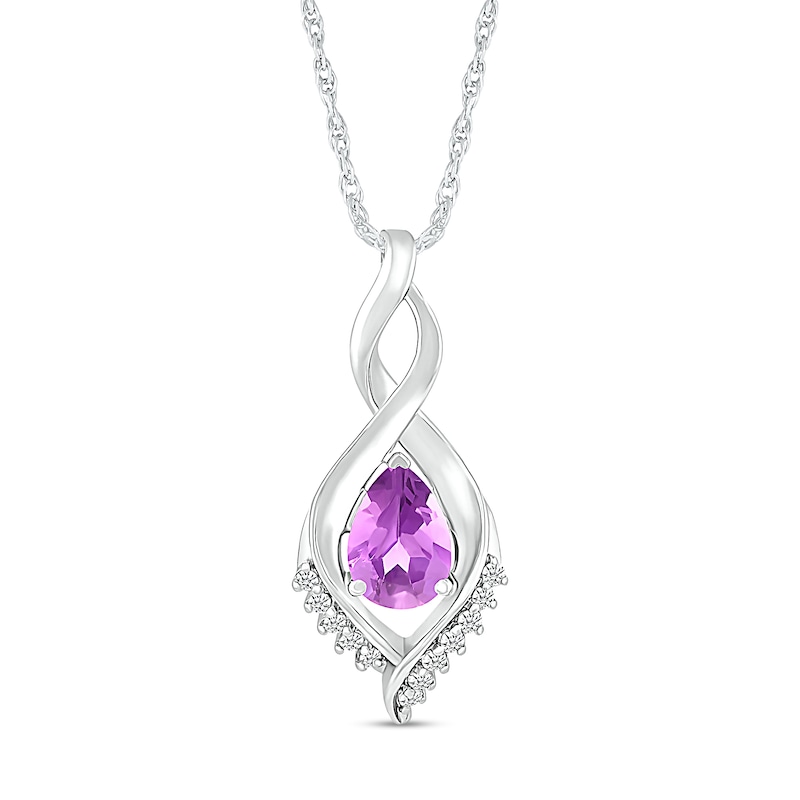 Pear-Shaped Amethyst and White Lab-Created Sapphire Shadow Infinity Pendant in Sterling Silver