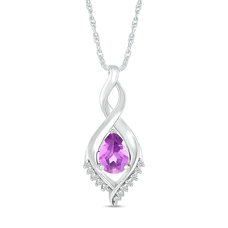 Pear-Shaped Amethyst and White Lab-Created Sapphire Shadow Infinity Pendant in Sterling Silver|Peoples Jewellers