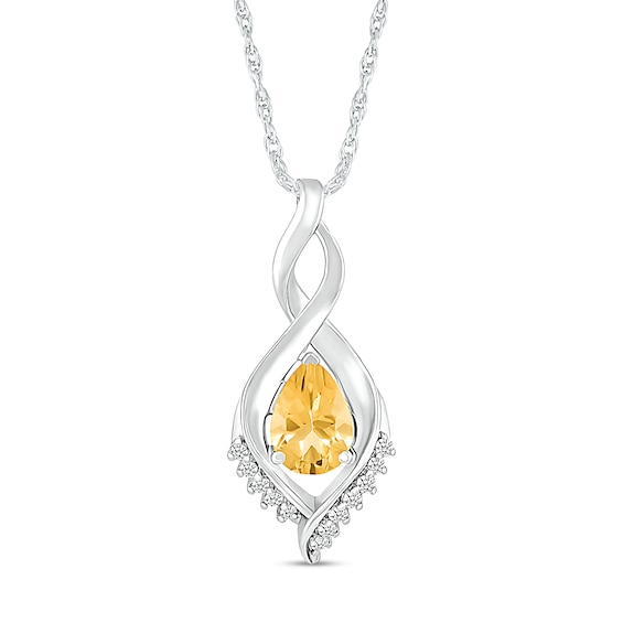 Pear-Shaped Citrine and White Lab-Created Sapphire Shadow Infinity Pendant in Sterling Silver