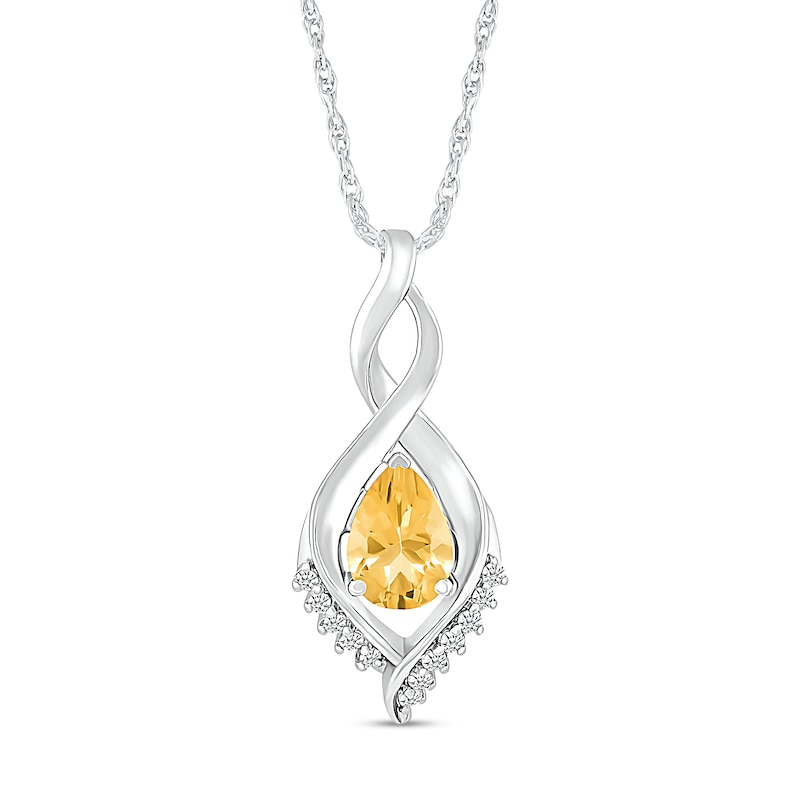 Pear-Shaped Citrine and White Lab-Created Sapphire Shadow Infinity Pendant in Sterling Silver