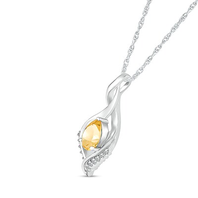 Pear-Shaped Citrine and White Lab-Created Sapphire Shadow Infinity Pendant in Sterling Silver