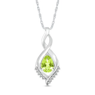Pear-Shaped Peridot and White Lab-Created Sapphire Shadow Infinity Pendant in Sterling Silver