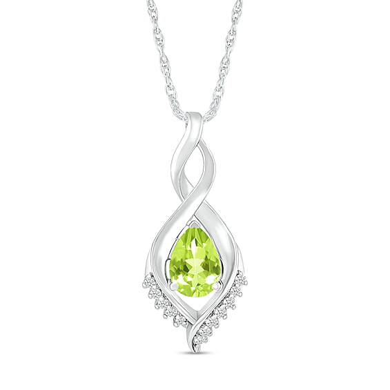 Pear-Shaped Peridot and White Lab-Created Sapphire Shadow Infinity Pendant in Sterling Silver