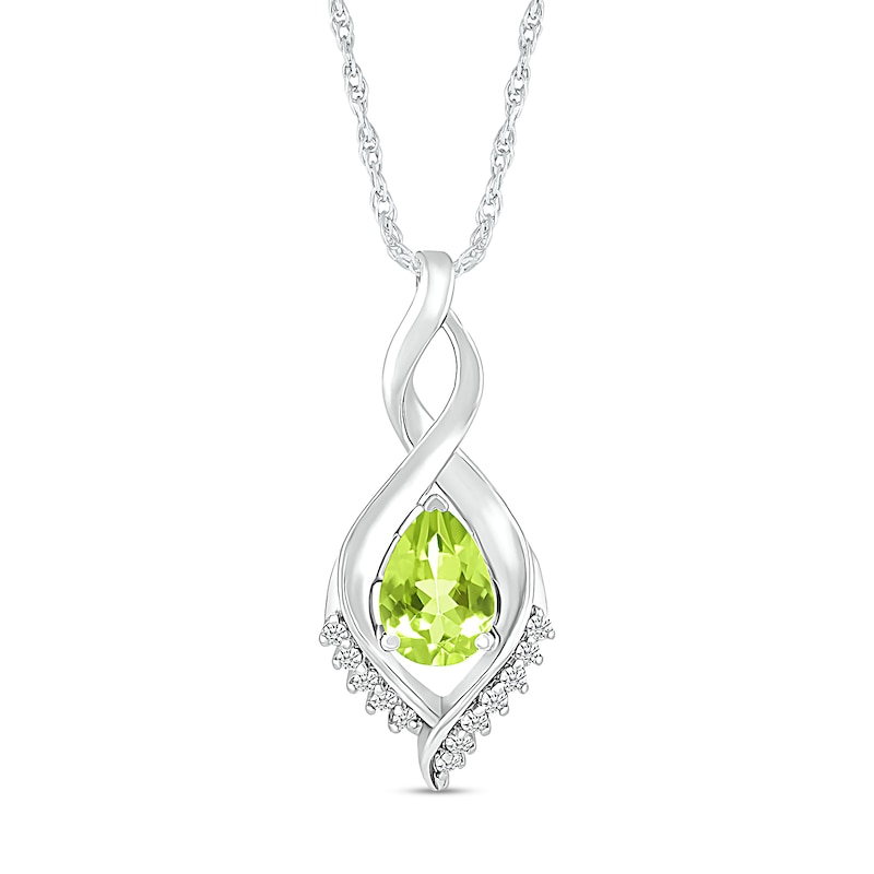 Main Image 1 of Pear-Shaped Peridot and White Lab-Created Sapphire Shadow Infinity Pendant in Sterling Silver
